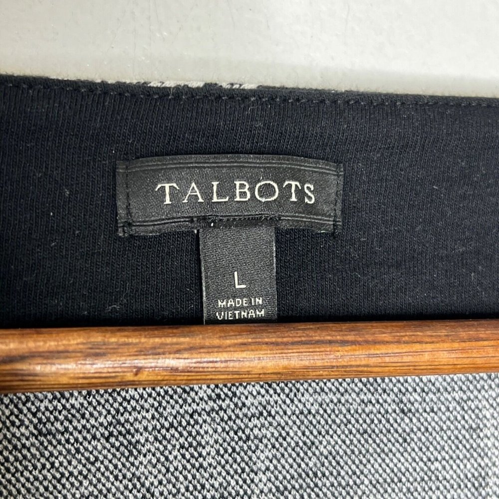 Talbots Sabrina Black Plaid 3/4 Sleeve Round Neck Pullover Sweater Size Large - Picture 4 of 7